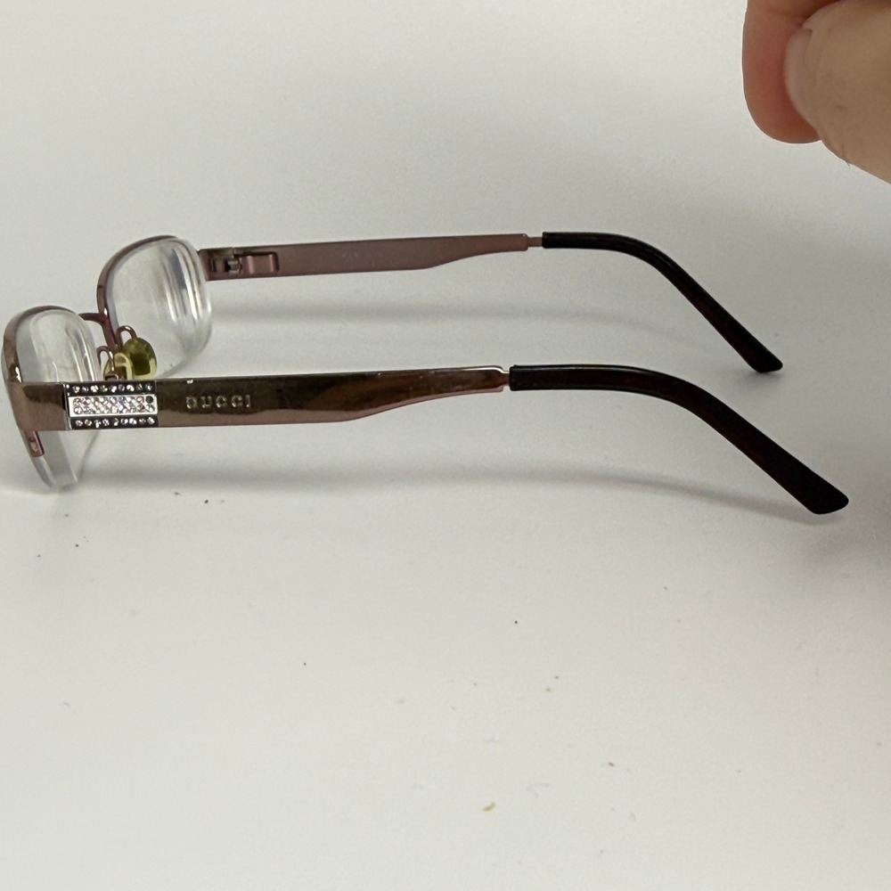 Gucci Womens Rectangular Half Rim Eyeglasses Brown Strass Crystal GG 22348 - Picture 2 of 7